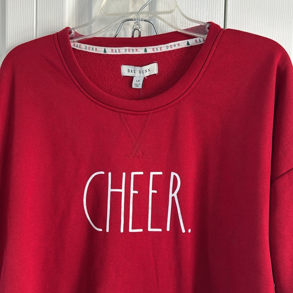 NWT Rae Dunn Women's CHEER Red Sweatshirt- Preowned Rae Dunn Red Joggers Set- L - Picture 2 of 16